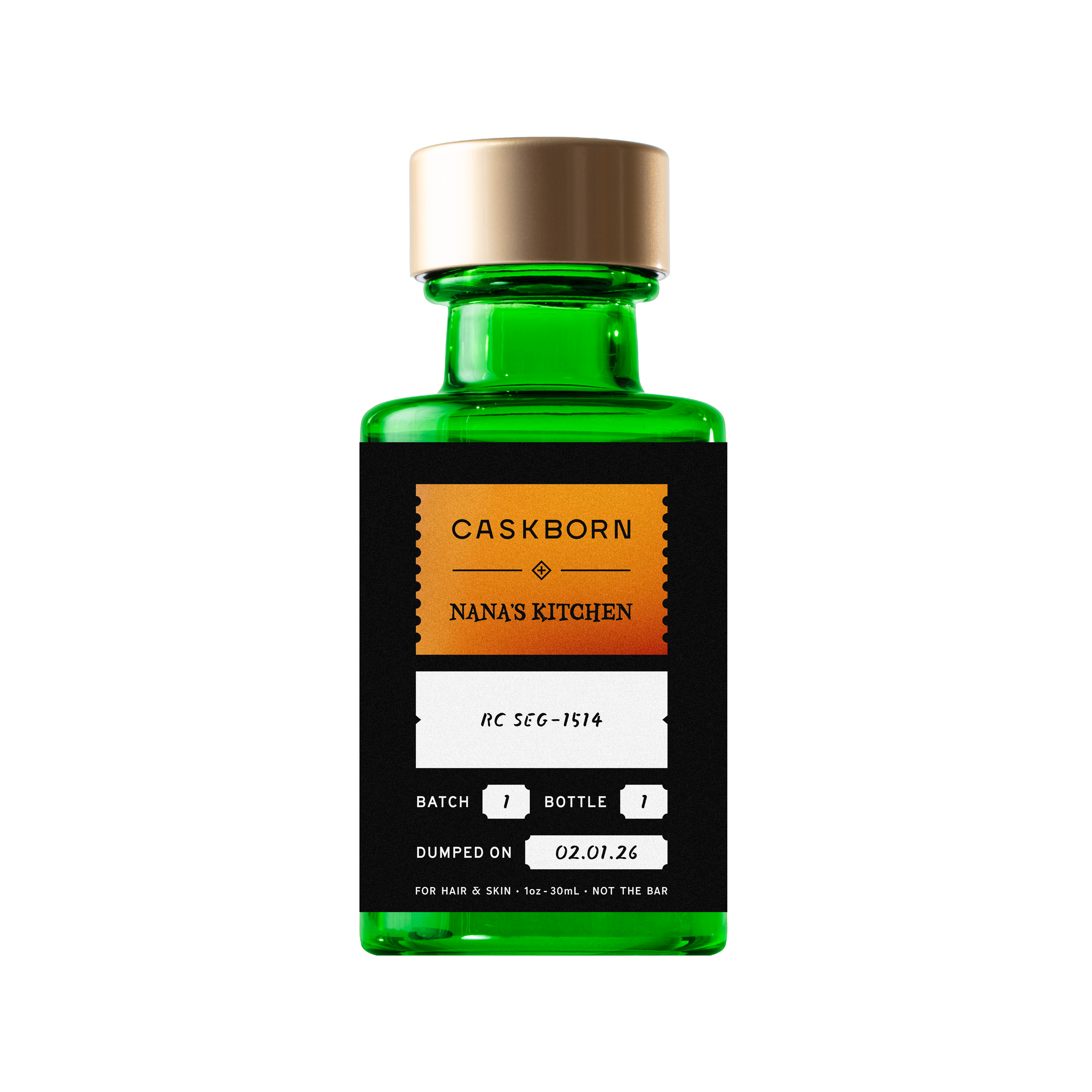Caskborn beard, hair, and skin oil made using Nana's Kitchen's RC SEG-1514